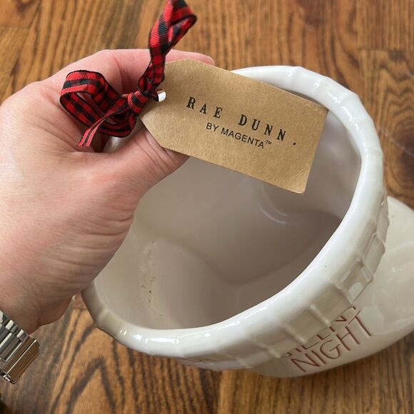 Rae Dunn SILENT NIGHT Ceramic Christmas Stocking Sits Flat or Hang White Red - Picture 4 of 4